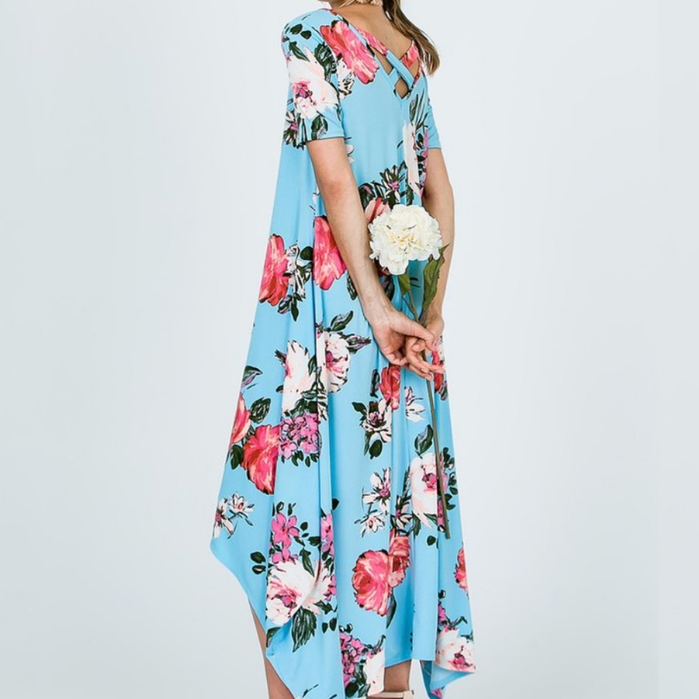 Blue Floral Assymetrical Swing Dress - Picture 3 of 5